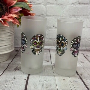 culver sugar skull frosted highball tumblers barware halloween Día de Muertos
